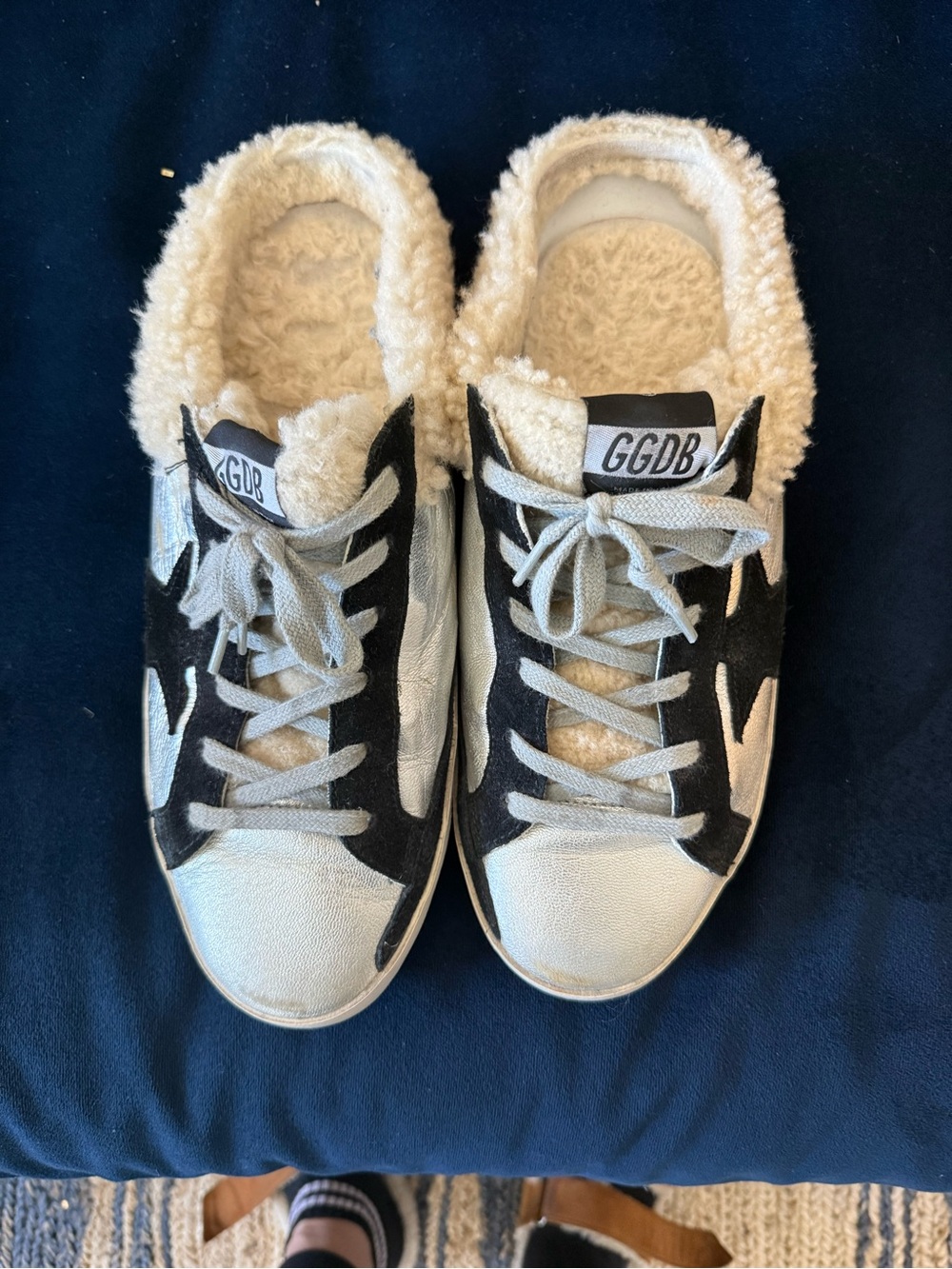 Golden Goose Black and White Sherpa-Lined Low Top Sneakers